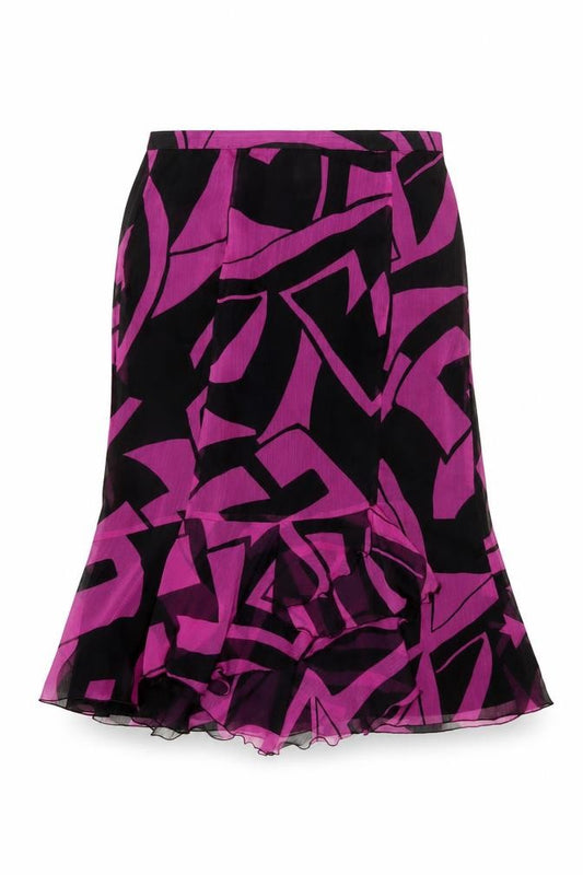 Front view of Formula Joven Women's Multicoloured Flared Chiffon Knee Length Skirt, size 14
