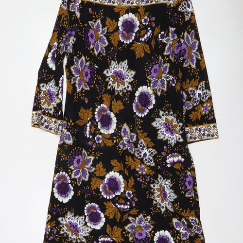 Gallery Women Black Floral Shift Dress Size 14 3/4 Sleeve Boho Style