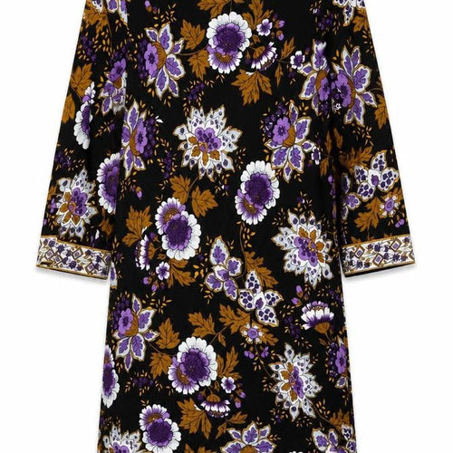 Gallery Women Black Floral Shift Dress Size 14 3/4 Sleeve Boho Style