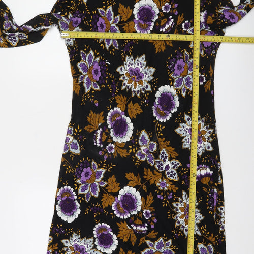 Gallery Women Black Floral Shift Dress Size 14 3/4 Sleeve Boho Style