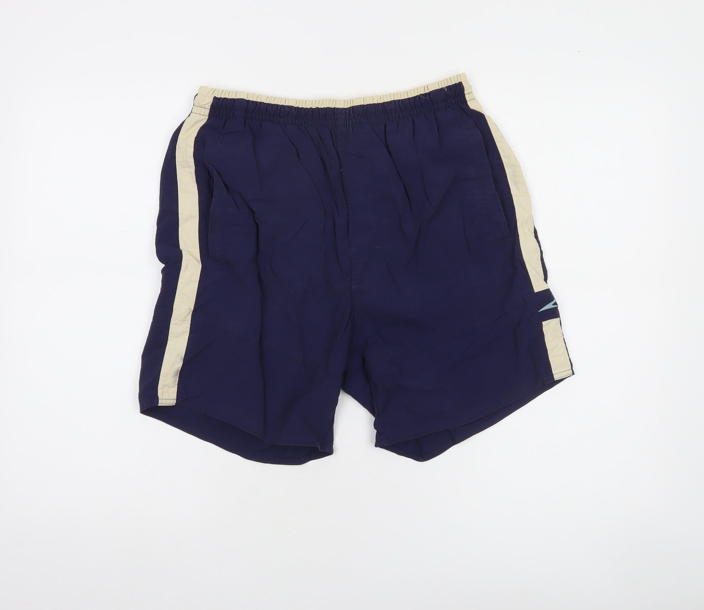 Speedo Men's Navy Beige Swim Shorts Size S Quick Dry Lined