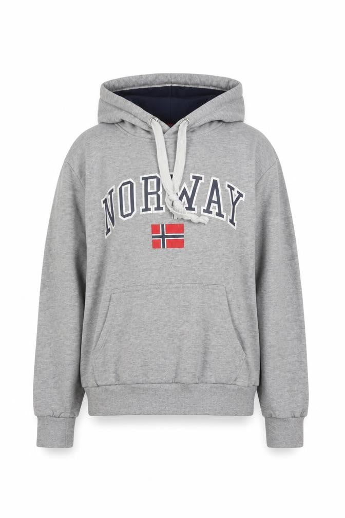 Front view of Waynor Women's Grey Pullover Norway Hoodie, size L, Cotton Blend
