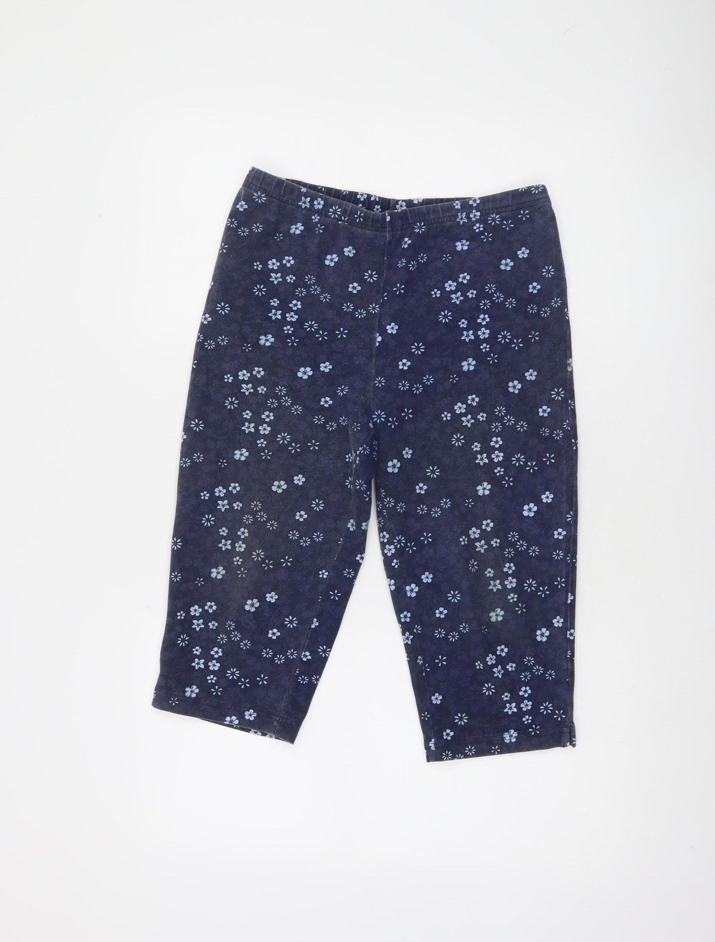 Laura Scott Women's Blue Floral Capri Leggings M Cotton Blend