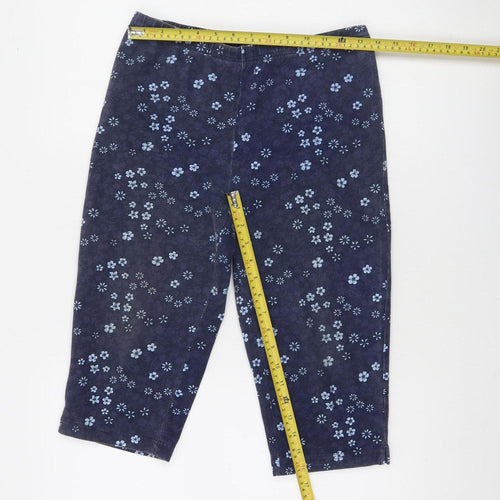 Laura Scott Women's Blue Floral Capri Leggings M Cotton Blend