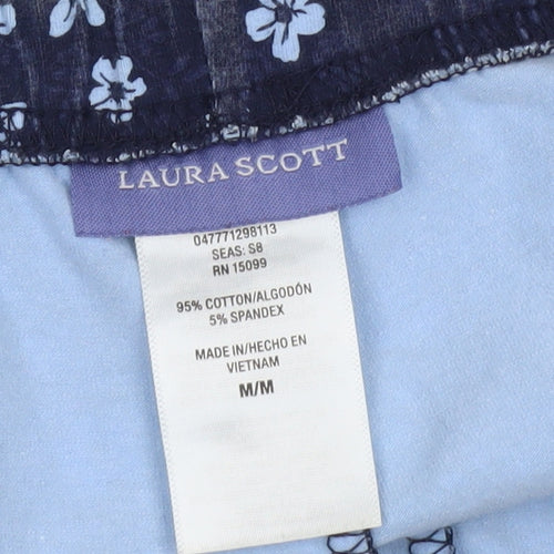 Laura Scott Women's Blue Floral Capri Leggings M Cotton Blend