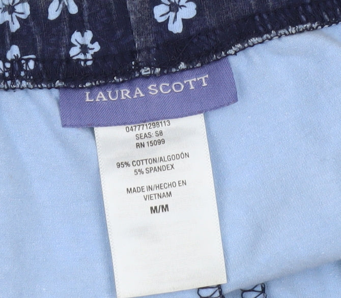 Laura Scott Women's Blue Floral Capri Leggings M Cotton Blend