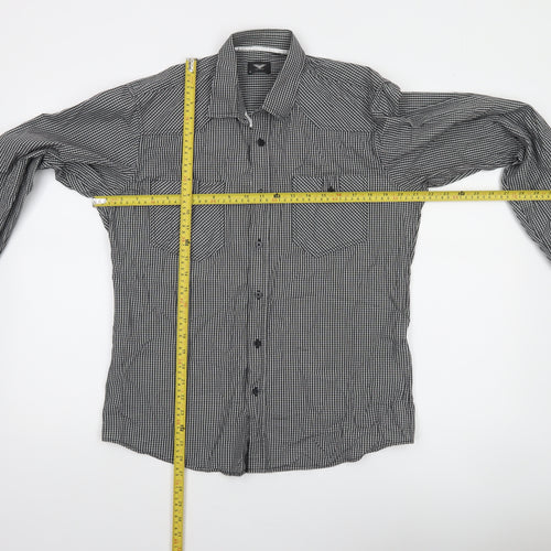 Genthouse Men's Black Check Long Sleeve Button-Up Shirt L Cotton Casual