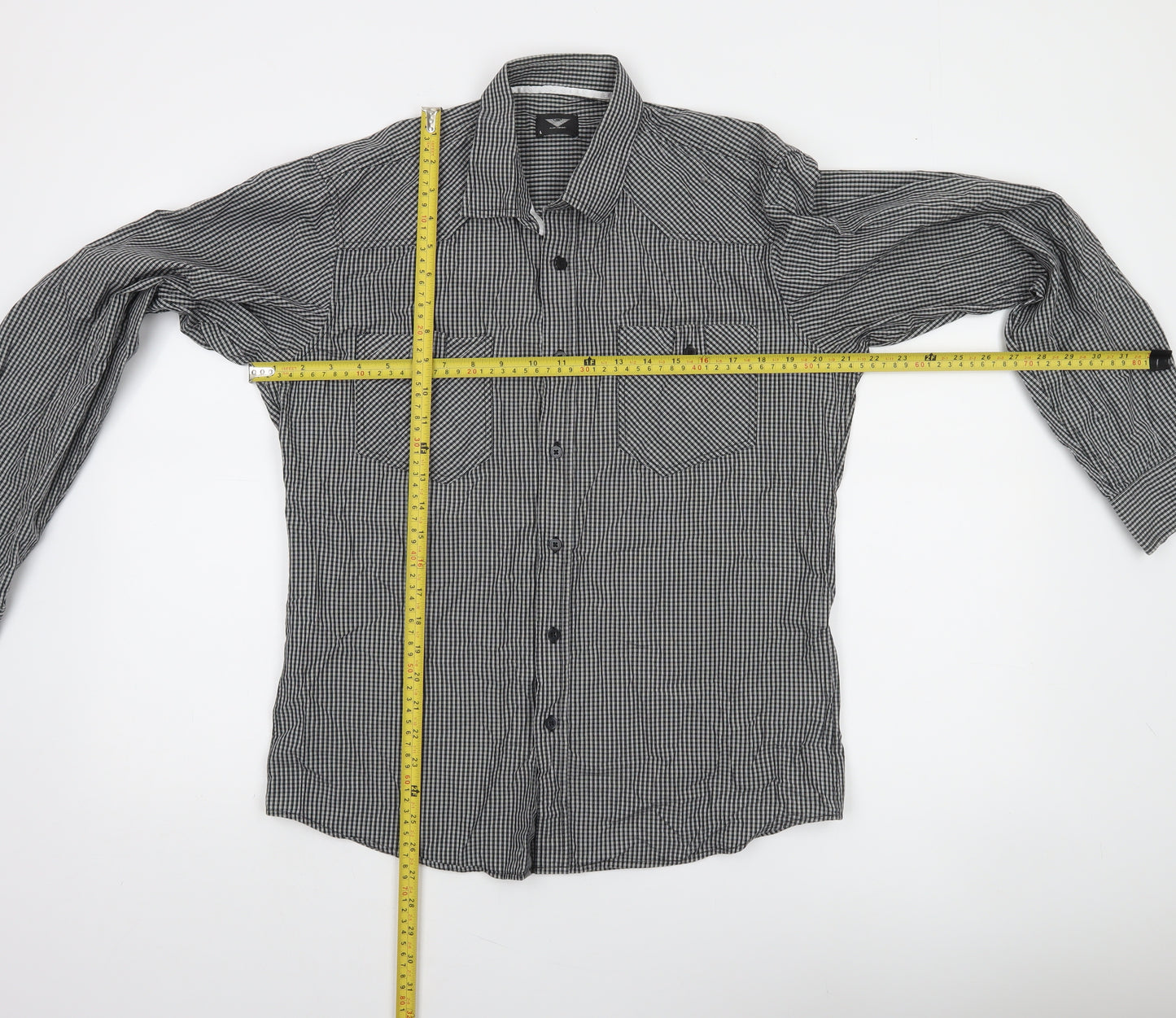 Genthouse Men's Black Check Long Sleeve Button-Up Shirt L Cotton Casual