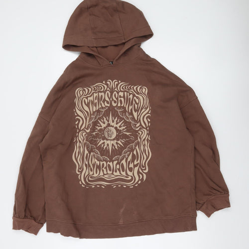 H&M Divided Brown Astrology Graphic Hoodie Women M Relaxed Fit