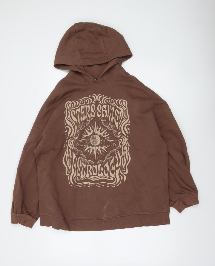 H&M Divided Brown Astrology Graphic Hoodie Women M Relaxed Fit