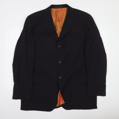 Remus Uomo Men’s Black Pinstripe Blazer Jacket 44 Regular Wool Blend