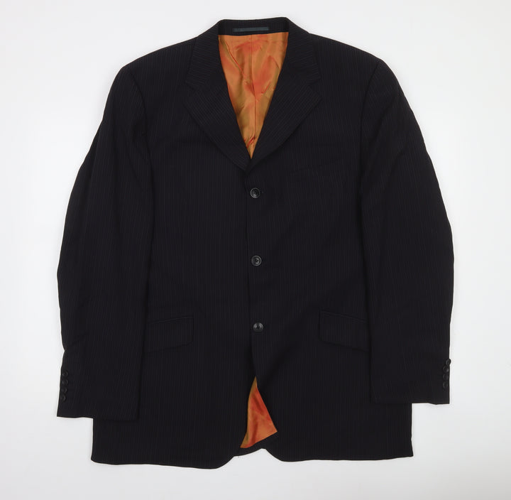 Remus Uomo Men’s Black Pinstripe Blazer Jacket 44 Regular Wool Blend