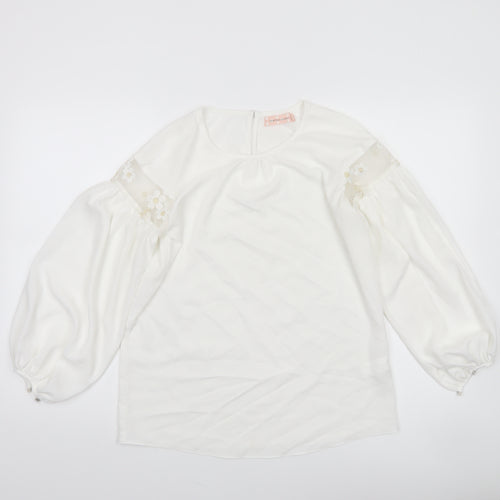 Traffic People Women’s Ivory Balloon Sleeve Embroidered Blouse XS