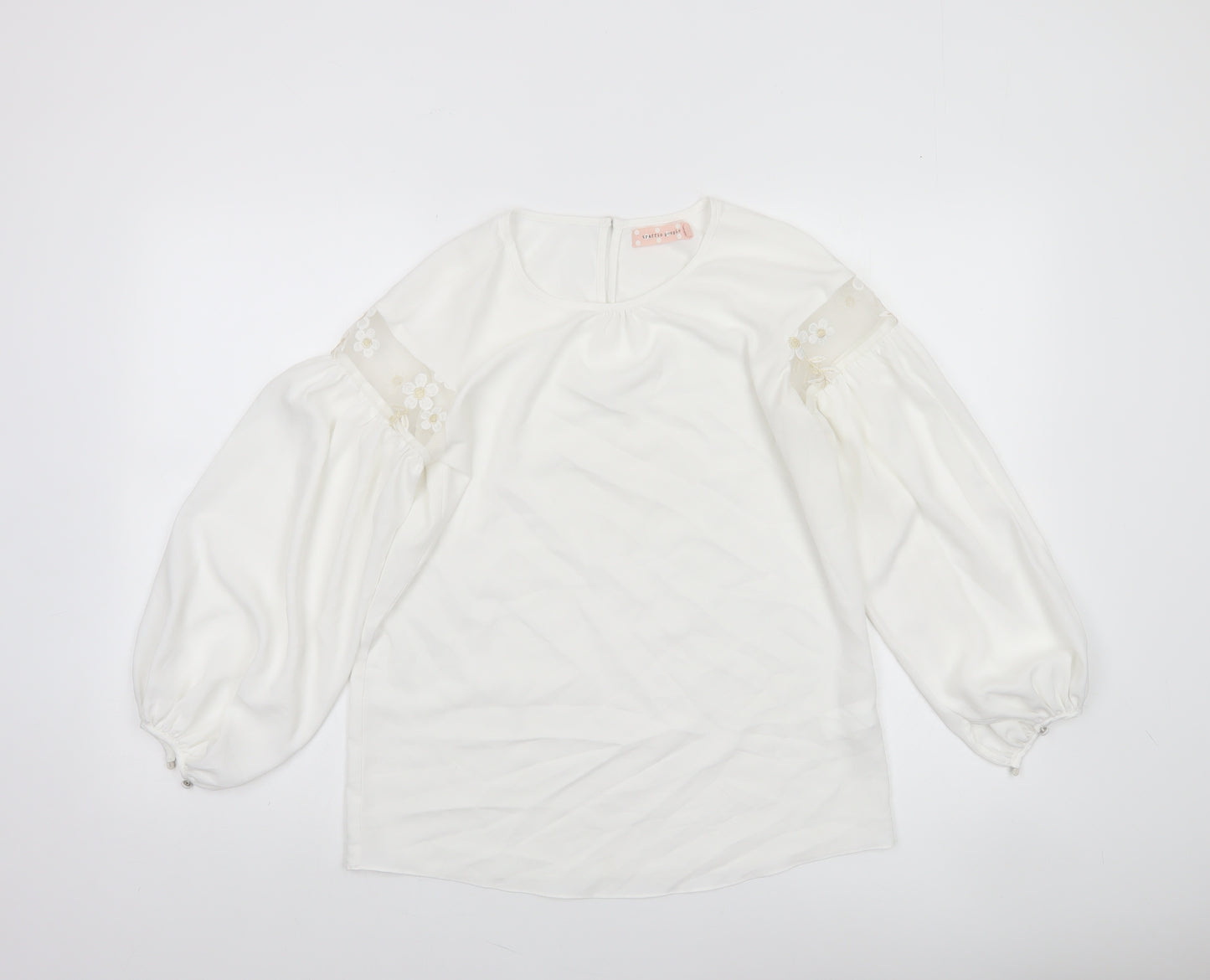 Traffic People Women’s Ivory Balloon Sleeve Embroidered Blouse XS