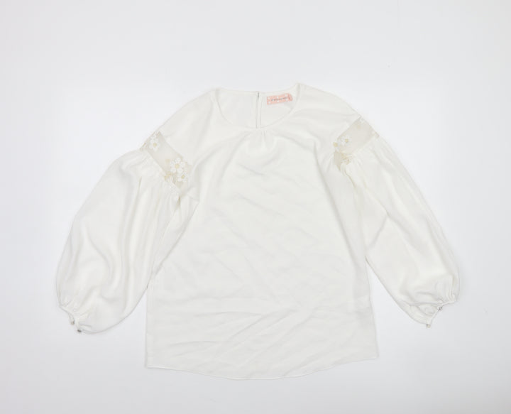Traffic People Women’s Ivory Balloon Sleeve Embroidered Blouse XS