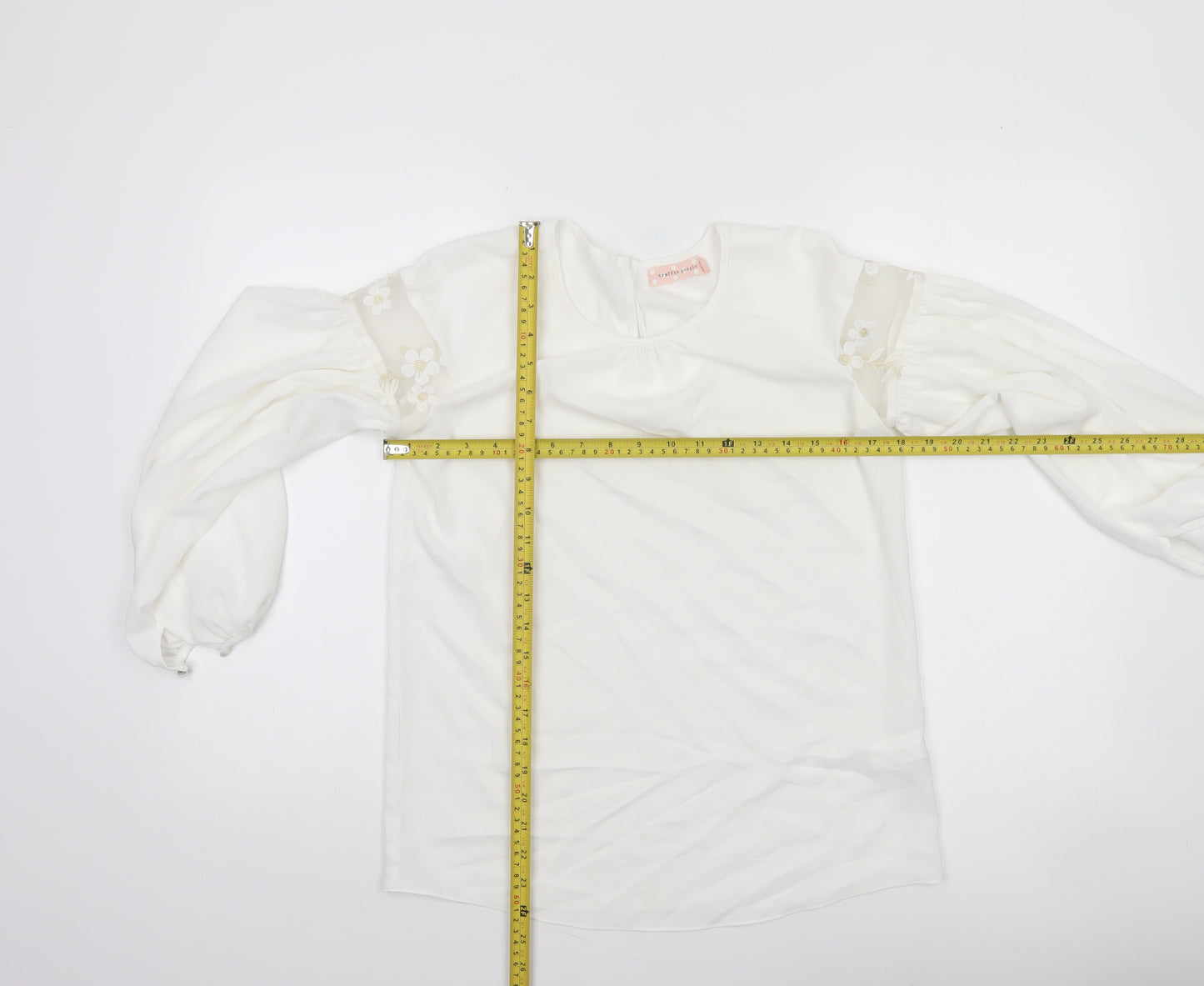 Traffic People Women’s Ivory Balloon Sleeve Embroidered Blouse XS