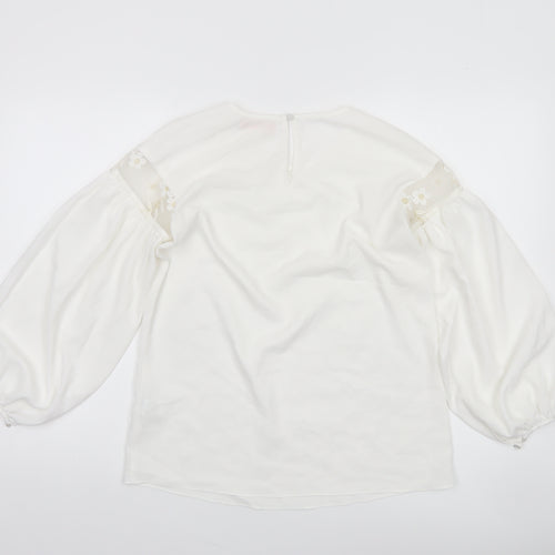 Traffic People Women’s Ivory Balloon Sleeve Embroidered Blouse XS
