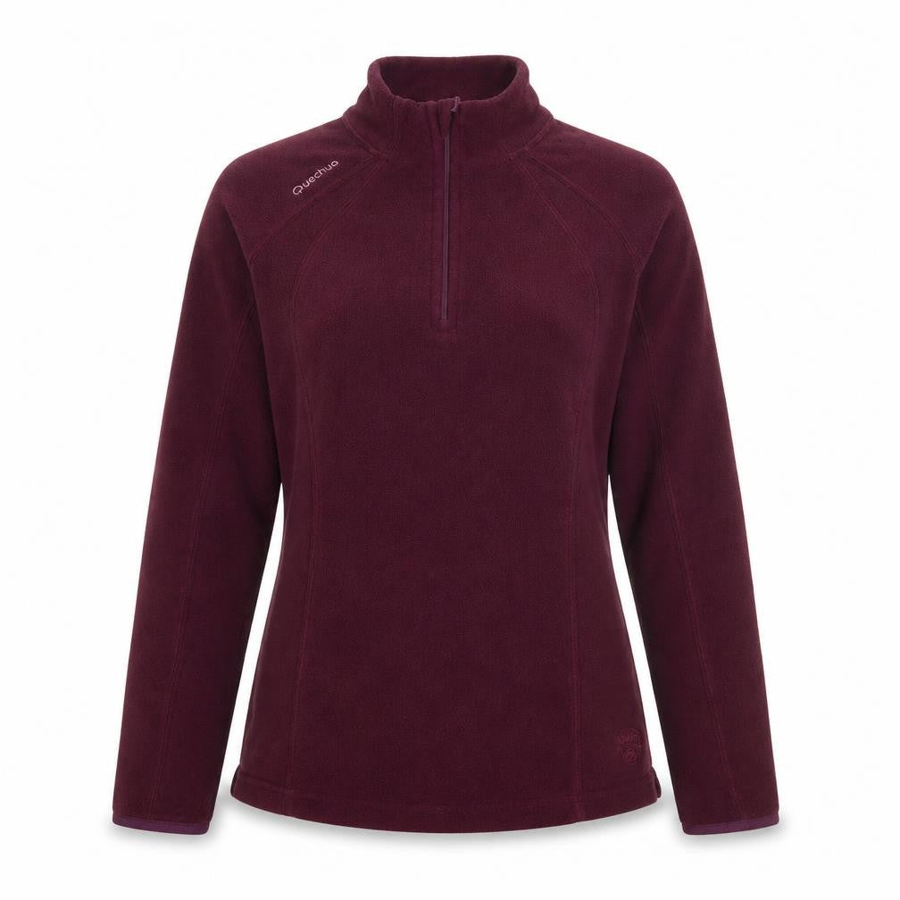 Front view of Quechua Women's Burgundy 1/2 Zip Fleece Pullover XS Polyester