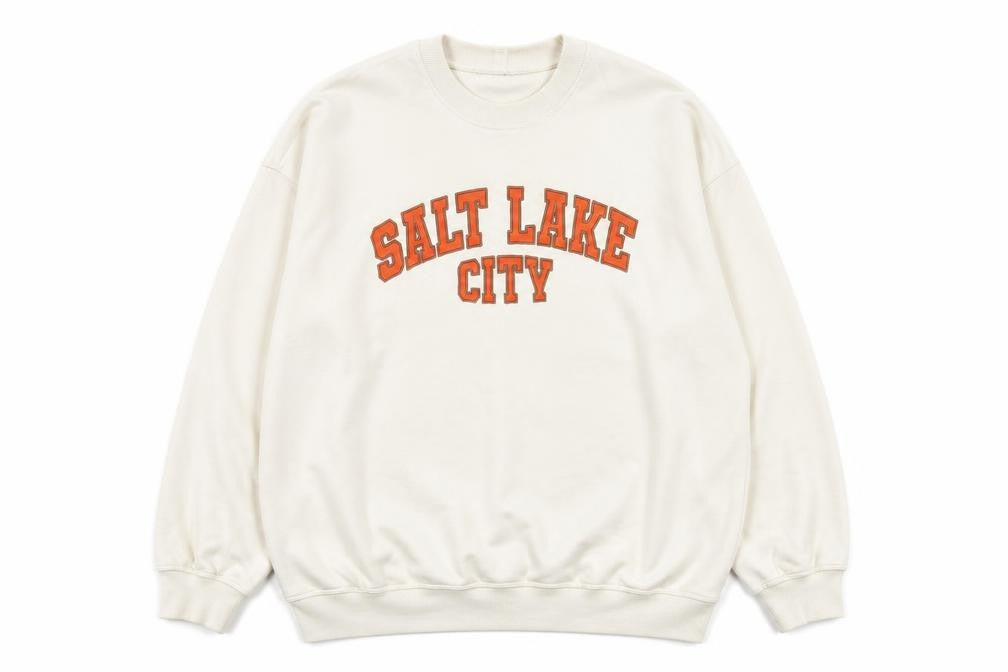 Front view of H&M Women White Salt Lake City Pullover Sweatshirt, size 12