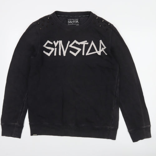 SinStar Mens Black Studded Logo Crew Neck Sweatshirt Size L