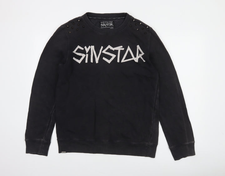 SinStar Mens Black Studded Logo Crew Neck Sweatshirt Size L