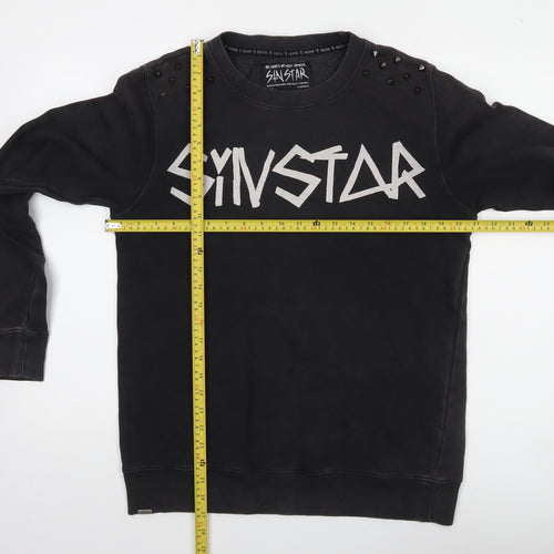SinStar Mens Black Studded Logo Crew Neck Sweatshirt Size L