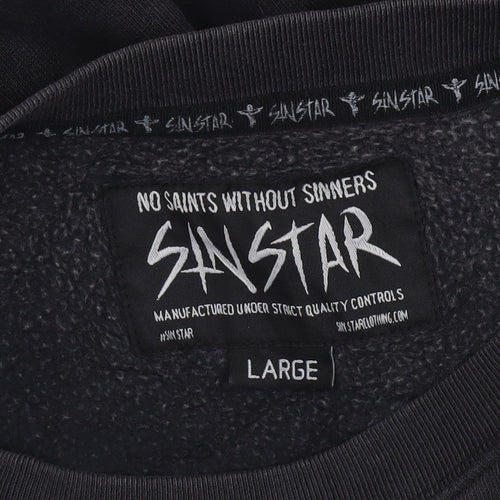 SinStar Mens Black Studded Logo Crew Neck Sweatshirt Size L