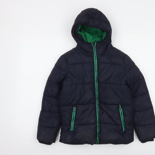Next Boys Blue Hooded Puffer Jacket 8 Years Nylon Zip Lined Winter Coat