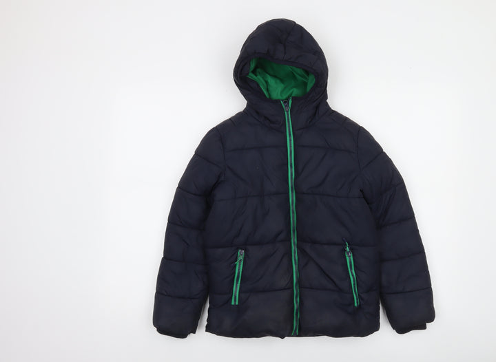 Next Boys Blue Hooded Puffer Jacket 8 Years Nylon Zip Lined Winter Coat
