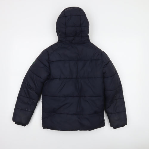 Next Boys Blue Hooded Puffer Jacket 8 Years Nylon Zip Lined Winter Coat