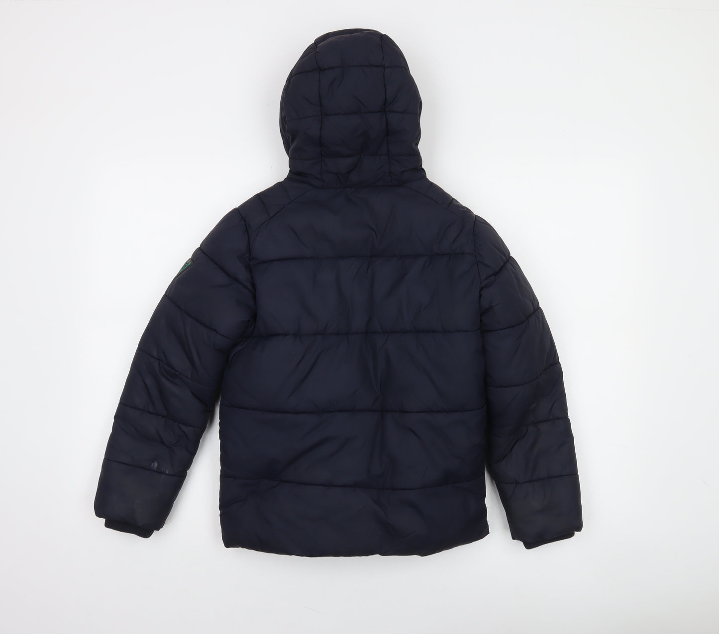 Next Boys Blue Hooded Puffer Jacket 8 Years Nylon Zip Lined Winter Coat
