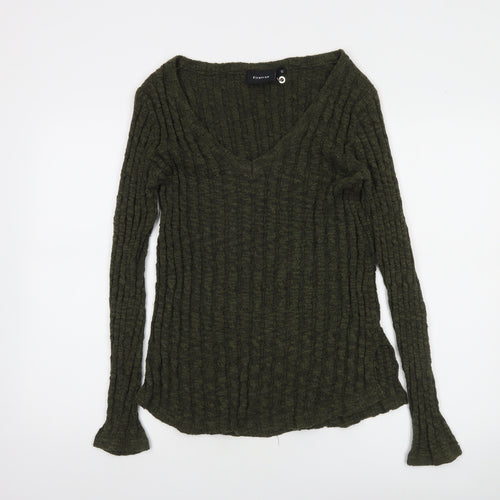 Firetrap Women's Green Wool Blend V-Neck Slim Fit Jumper Size 12