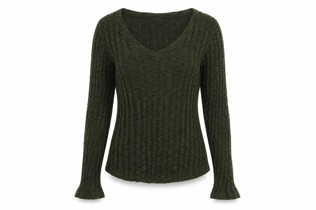 Front view of Firetrap Women's Green Wool Blend V-Neck Slim Fit Jumper, size 12