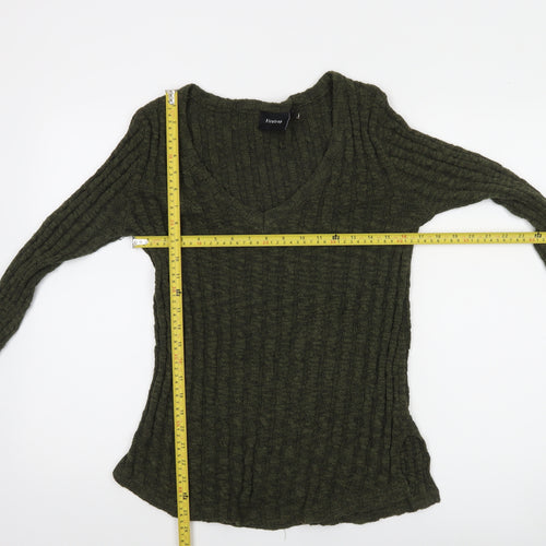 Firetrap Women's Green Wool Blend V-Neck Slim Fit Jumper Size 12