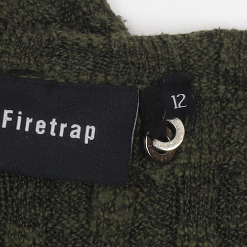 Firetrap Women's Green Wool Blend V-Neck Slim Fit Jumper Size 12