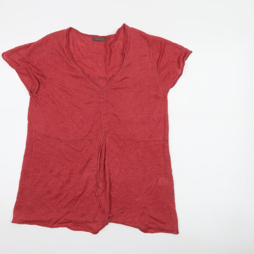 Wrap Womens Red Linen V-Neck Tunic Jumper Size 14