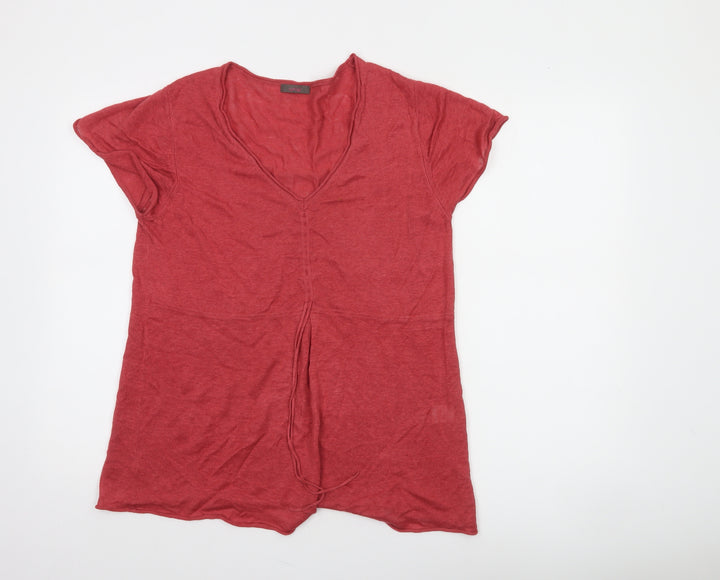 Wrap Womens Red Linen V-Neck Tunic Jumper Size 14