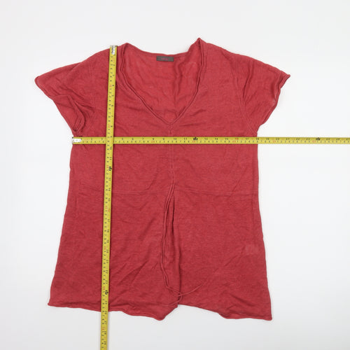 Wrap Womens Red Linen V-Neck Tunic Jumper Size 14