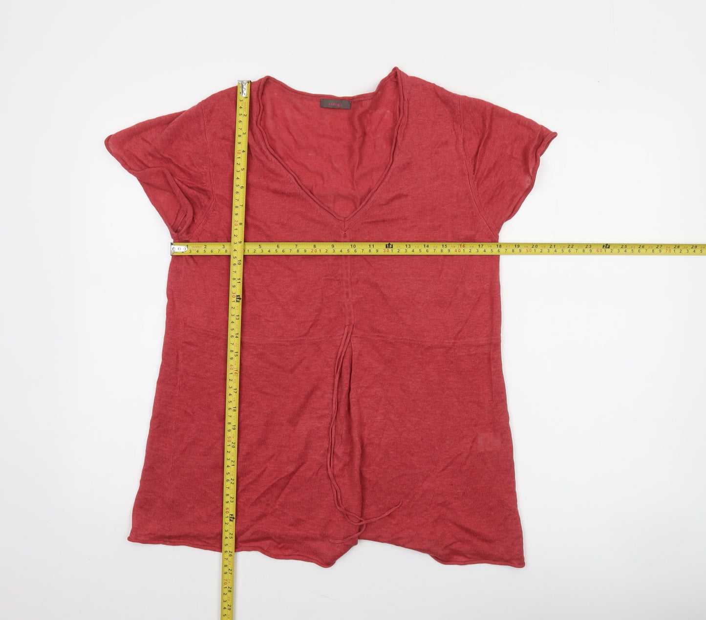 Wrap Womens Red Linen V-Neck Tunic Jumper Size 14
