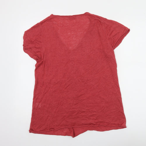 Wrap Womens Red Linen V-Neck Tunic Jumper Size 14