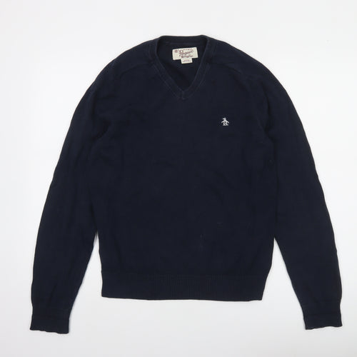 Original Penguin Men’s Blue V-Neck Cotton Jumper Size M