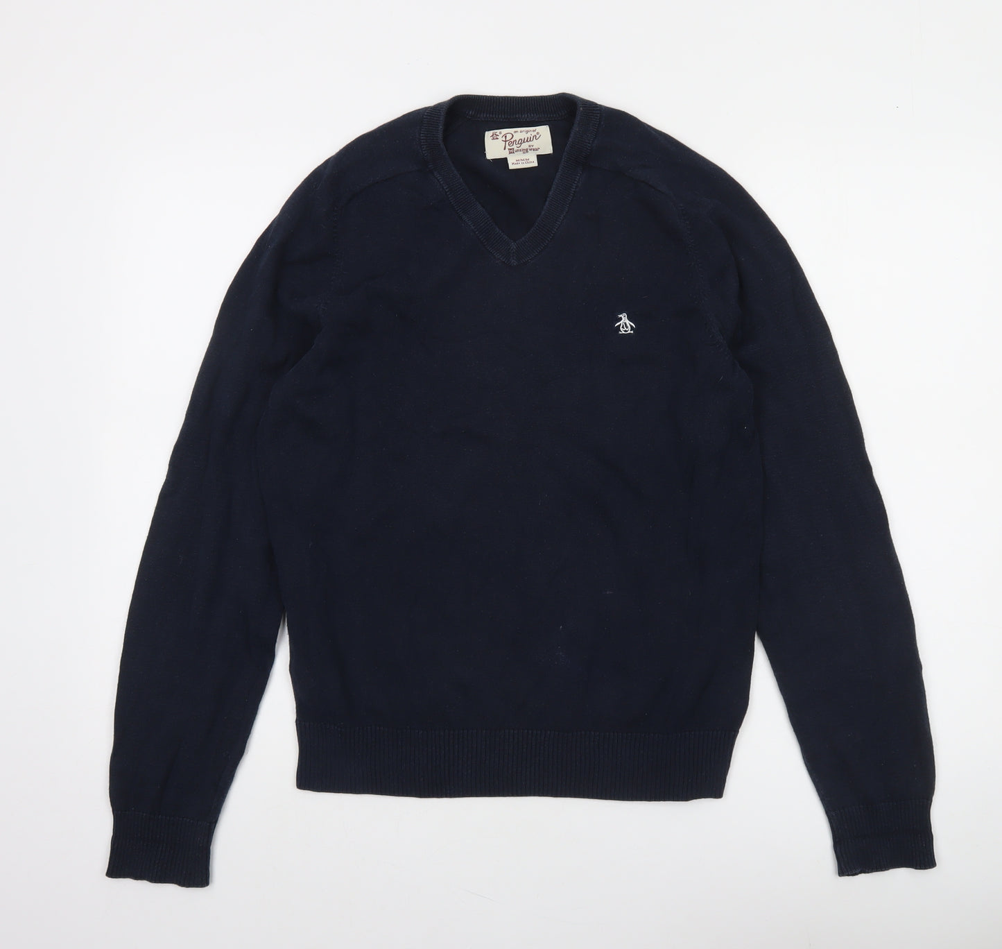Original Penguin Men’s Blue V-Neck Cotton Jumper Size M