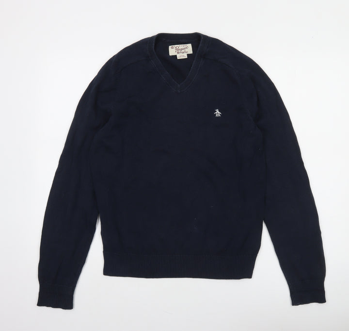 Original Penguin Men’s Blue V-Neck Cotton Jumper Size M