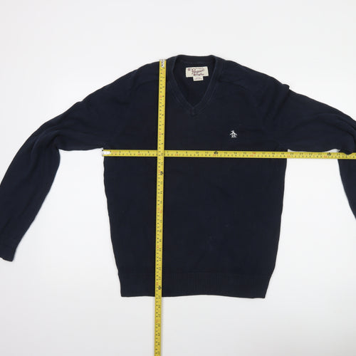 Original Penguin Men’s Blue V-Neck Cotton Jumper Size M