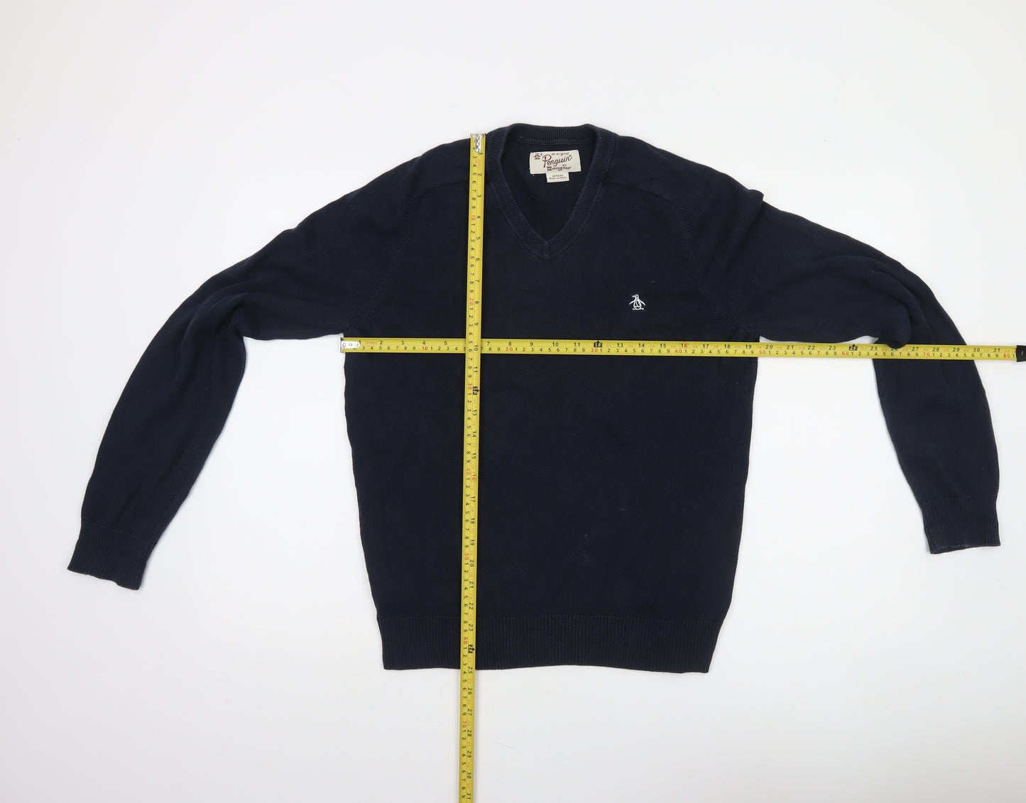 Original Penguin Men’s Blue V-Neck Cotton Jumper Size M