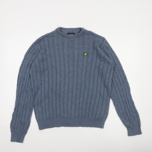 Lyle & Scott Junior Boys Blue Cable-Knit Cotton Crew Neck Jumper 14/15 Years