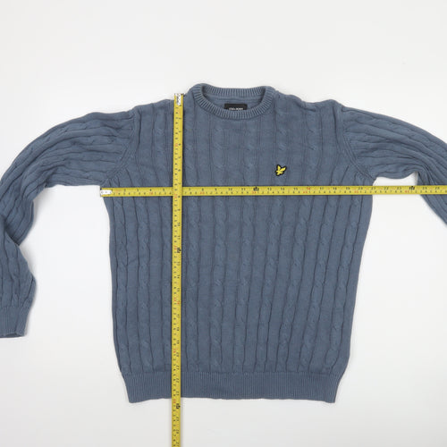 Lyle & Scott Junior Boys Blue Cable-Knit Cotton Crew Neck Jumper 14/15 Years