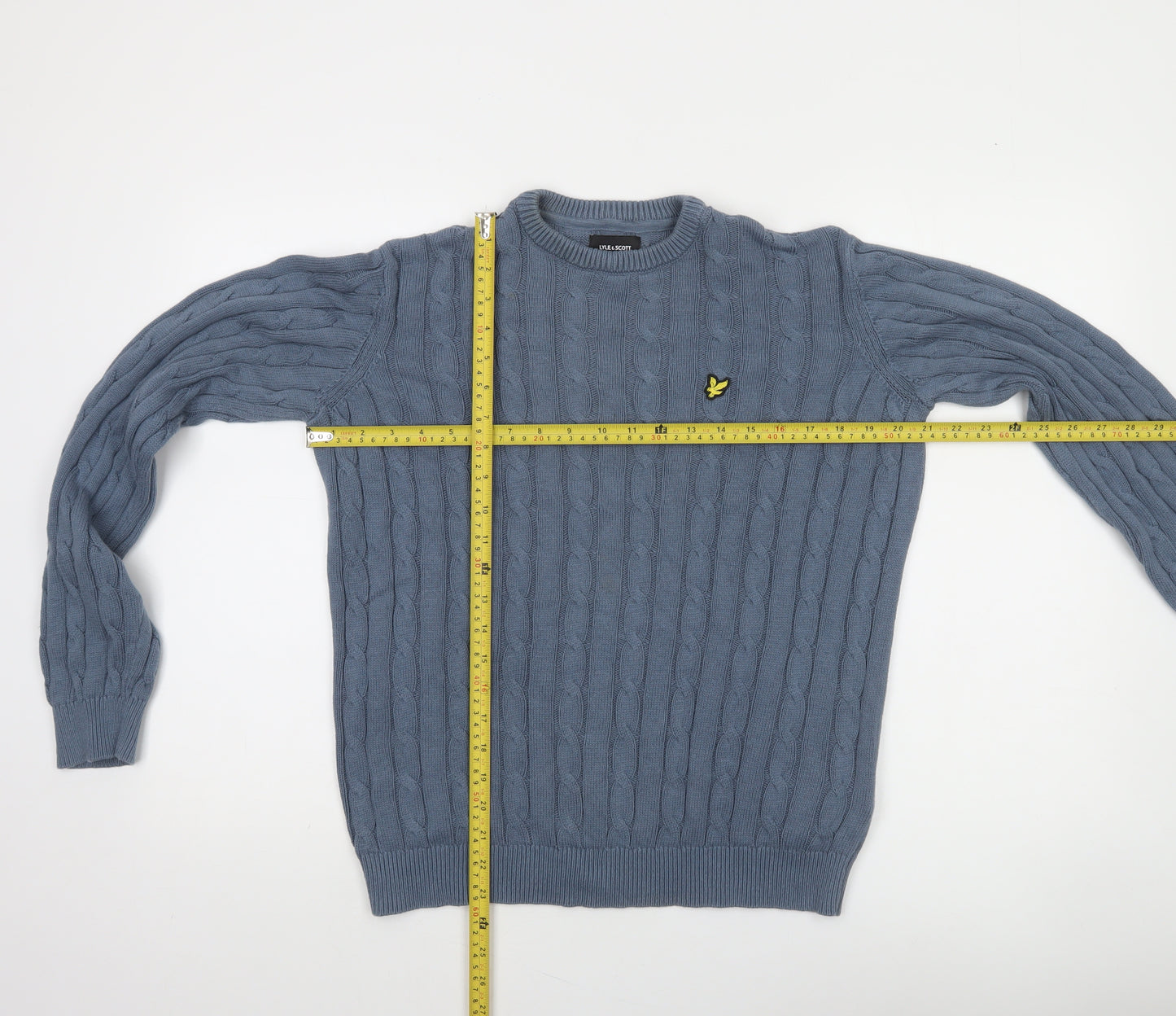 Lyle & Scott Junior Boys Blue Cable-Knit Cotton Crew Neck Jumper 14/15 Years