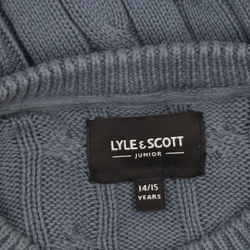 Lyle & Scott Junior Boys Blue Cable-Knit Cotton Crew Neck Jumper 14/15 Years
