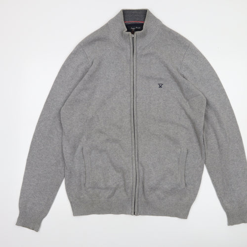 James Pringle Men’s Grey Cotton Full Zip Jumper M Regular Fit